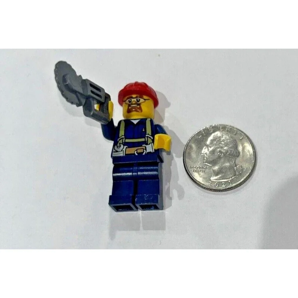 Lego Minifig Construction Worker with Red Helmet and Saw